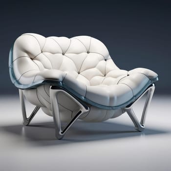 The armchair of the future, soft shapes and shine. On a dark background