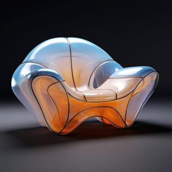 The armchair of the future, soft shapes and shine. On a dark background