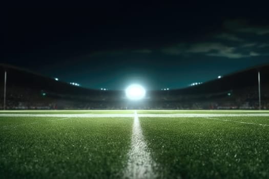 An empty football field. Dramatic weather, dark sky