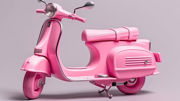 Pink scooter photo realistic illustration - Generative AI. Scooter, wheel, rudder, seat.