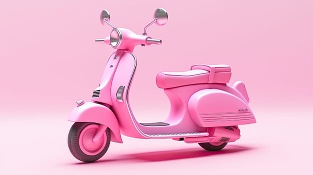 Pink scooter photo realistic illustration - Generative AI. Scooter, wheel, rudder, seat.