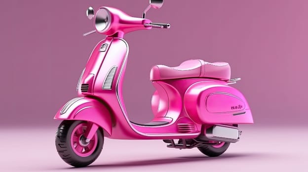 Pink scooter photo realistic illustration - Generative AI. Scooter, wheel, rudder, seat.