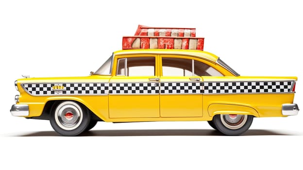 Yellow taxi cab photo realistic illustration - Generative AI. Taxi, cab, car, checker, wheel.