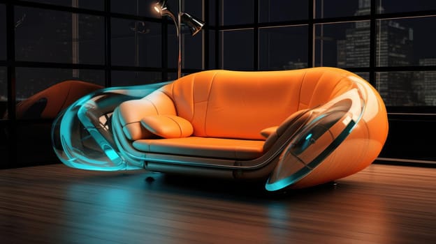 The sofa of the future in the interior, soft lines