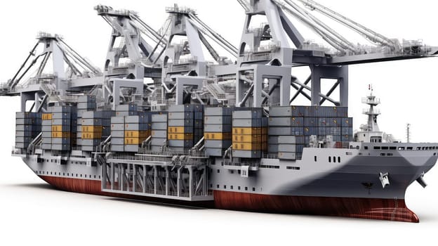 Gray cargo ship photo realistic illustration - Generative AI.