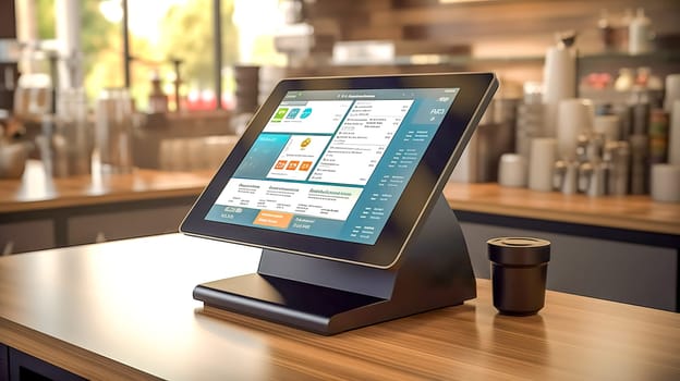 touch cash register terminal in catering facilities. bar and restaurant, payment system, made with Generative AI. High quality illustration