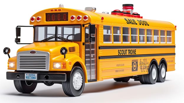 Yellow school bus photo realistic illustration - Generative AI. School, bus, wheel, headlight, window.