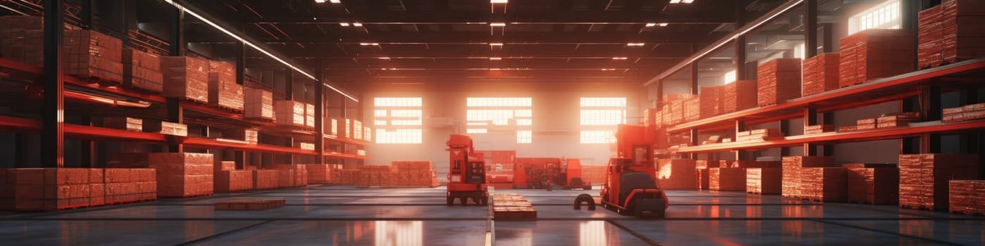 The logistics warehouse of the future. Bright large room with shelving