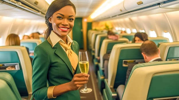 stewardess on board the plane, made with Generative AI. High quality illustration