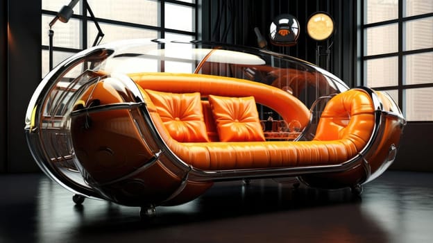 The sofa of the future in the interior, soft lines