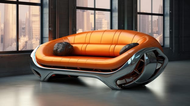 The sofa of the future in the interior, soft lines