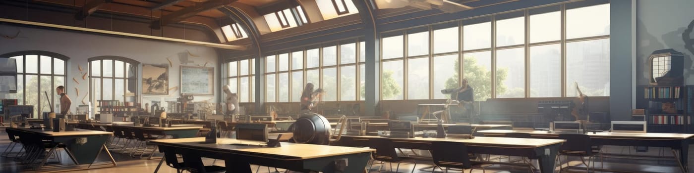 An empty large classroom of the future. The concept of education in the future