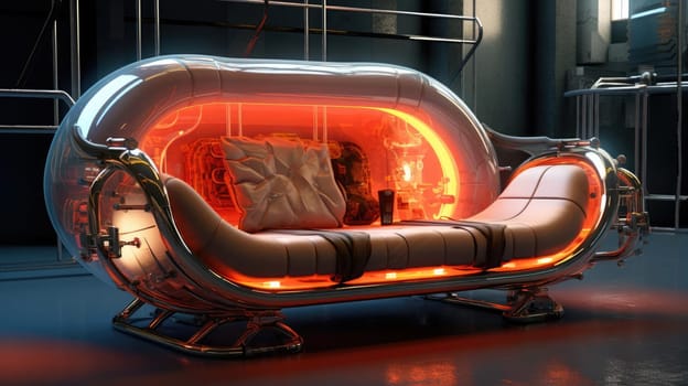 The sofa of the future in the interior, soft lines