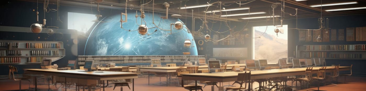 An empty large classroom of the future. The concept of education in the future