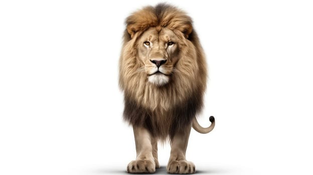 Majestic lion photo realistic illustration - Generative AI. Animal, lion, feline, mane, king.