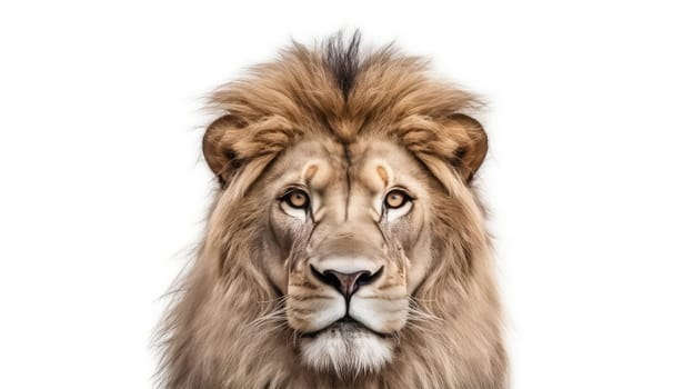 Majestic lion photo realistic illustration - Generative AI. Animal, lion, feline, mane, king.