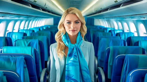 stewardess on board the plane, made with Generative AI. High quality illustration