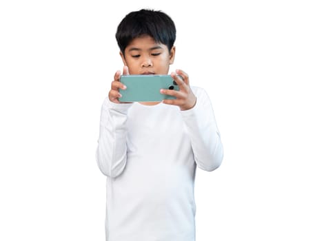 boy wearing white long sleeve t-shirt in use phone