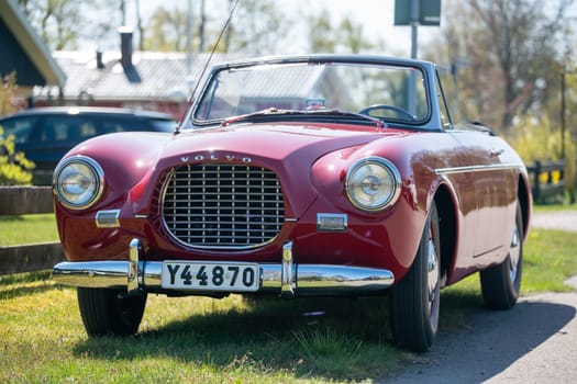 Gothenburg, Sweden - May 5, 2018. Volvo Sport (known as P1900) is a Swedish fiberglass-bodied roadster of which sixty-eight units were built. Parked on the grass, regular city roads