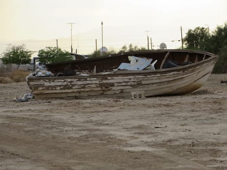 Abandoned Boat on Land in Bombay Beach, California. High quality photo