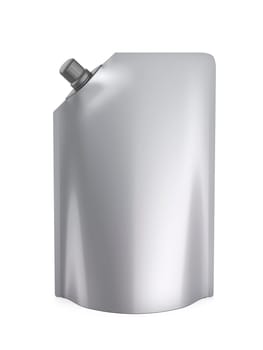 Silver stand-up pouch with spout on white background