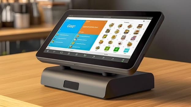 touch cash register and terminal for booking, registration and payments in restaurants, hotels and shops, made with Generative AI. High quality illustration