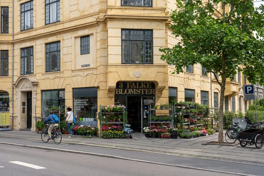 June 30, 2023 - Copenhagen, Denmark: Store front of a flower shop on Falkoner Alle in Frederiksberg district