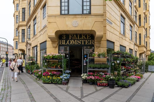 June 30, 2023 - Copenhagen, Denmark: Store front of a flower shop on Falkoner Alle in Frederiksberg district