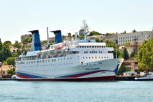 Sevastopol, Crimea - July 3, 2019. Cruise liner Prince Vladimir at berth of the seaport