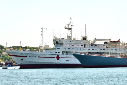 Sevastopol, Crimea - July 3, 2019. Hospital ship Jenisej of Black Sea Fleet