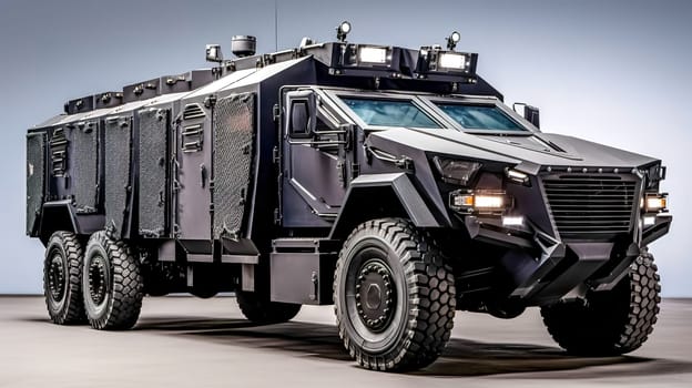 armored vehicles of special forces, for interventions in the city and transportation of money, made with Generative AI. High quality illustration