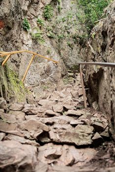 Beautiful nature. Stone path in the mountains leading to the peak