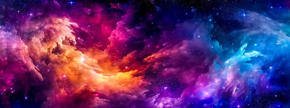 multicolored space galaxy nebula. Starry night fascinating universe, banner made with Generative AI. High quality illustration