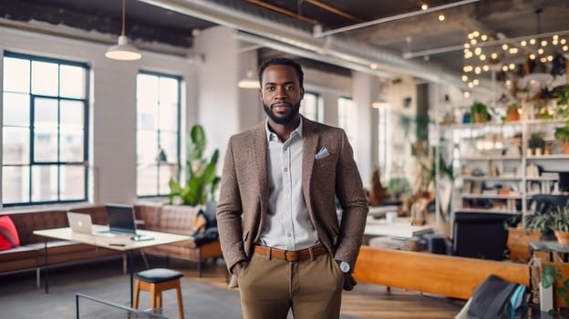 young african american businessman standing in an office - AI generative