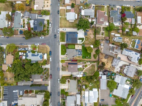 Aerial view of house with gray sky in La Mesa City in San Diego, California, USA