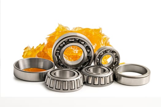 Ball bearing stainless with grease lithium machinery lubrication for automotive and industrial  isolated on white background.