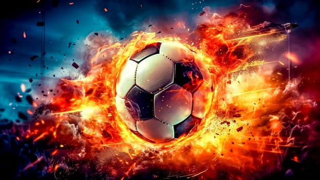 soccer ball in a colorful explosion of fire energy and movement, sports performance, made with Generative AI. High quality illustration