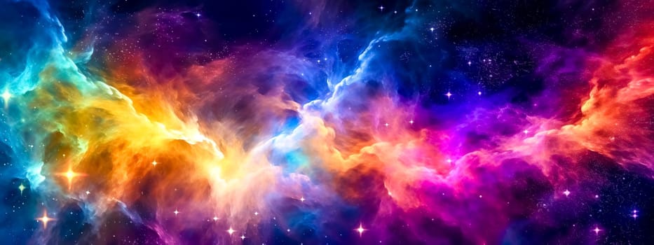 multicolored space galaxy nebula. Starry night fascinating universe, banner made with Generative AI. High quality illustration