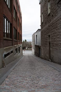 Back alley street in Old Montreal, Montreal, Quebec Provence, Canada