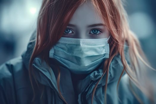 Illustration of a girl wearing a medical mask as a symbol of global control through a pandemic.