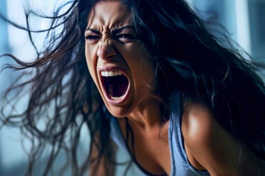 An impactful image capturing a woman's intense anger and frustration