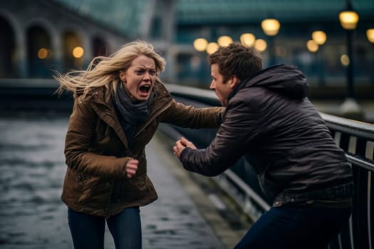 An explosive image capturing a heated exchange as a woman passionately yells at a man during a heated dispute