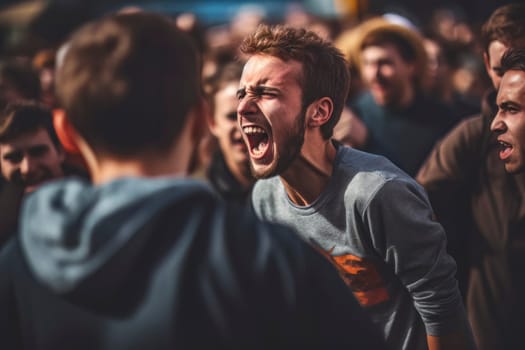 A passionate young man expressing his anger and frustration through shouting and gesturing