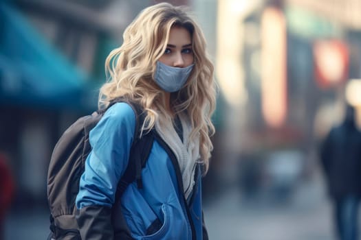 Illustration of a girl wearing a medical mask as a symbol of global control through a pandemic.