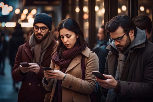 An impactful image depicting individuals isolating themselves with smartphones, symbolizing the mass numbing effect of social media.