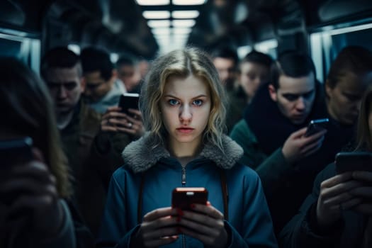 An illustrative image of a girl using a smartphone, isolating herself from society, representing the detrimental effects of social media on intellectual engagement.