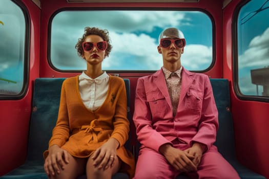 Image of man and woman on bus, their blank expressions symbolizing a desensitized society.