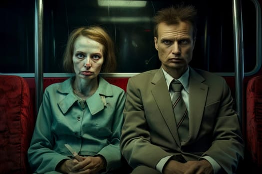 Image depicting a male and female serial killer travelling by bus after committing a murder.