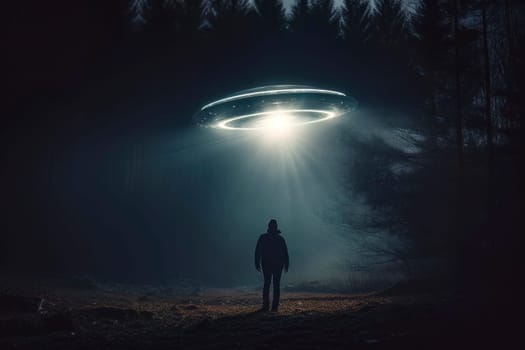 Image of a UFO in the night sky, depicting an alien abduction