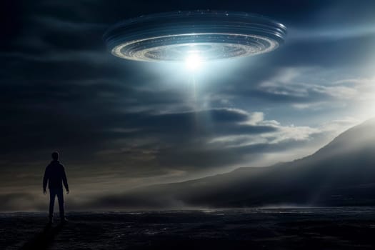 Image of a UFO in the night sky, depicting an alien abduction